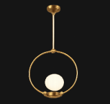 Circular brass pendant with globe light